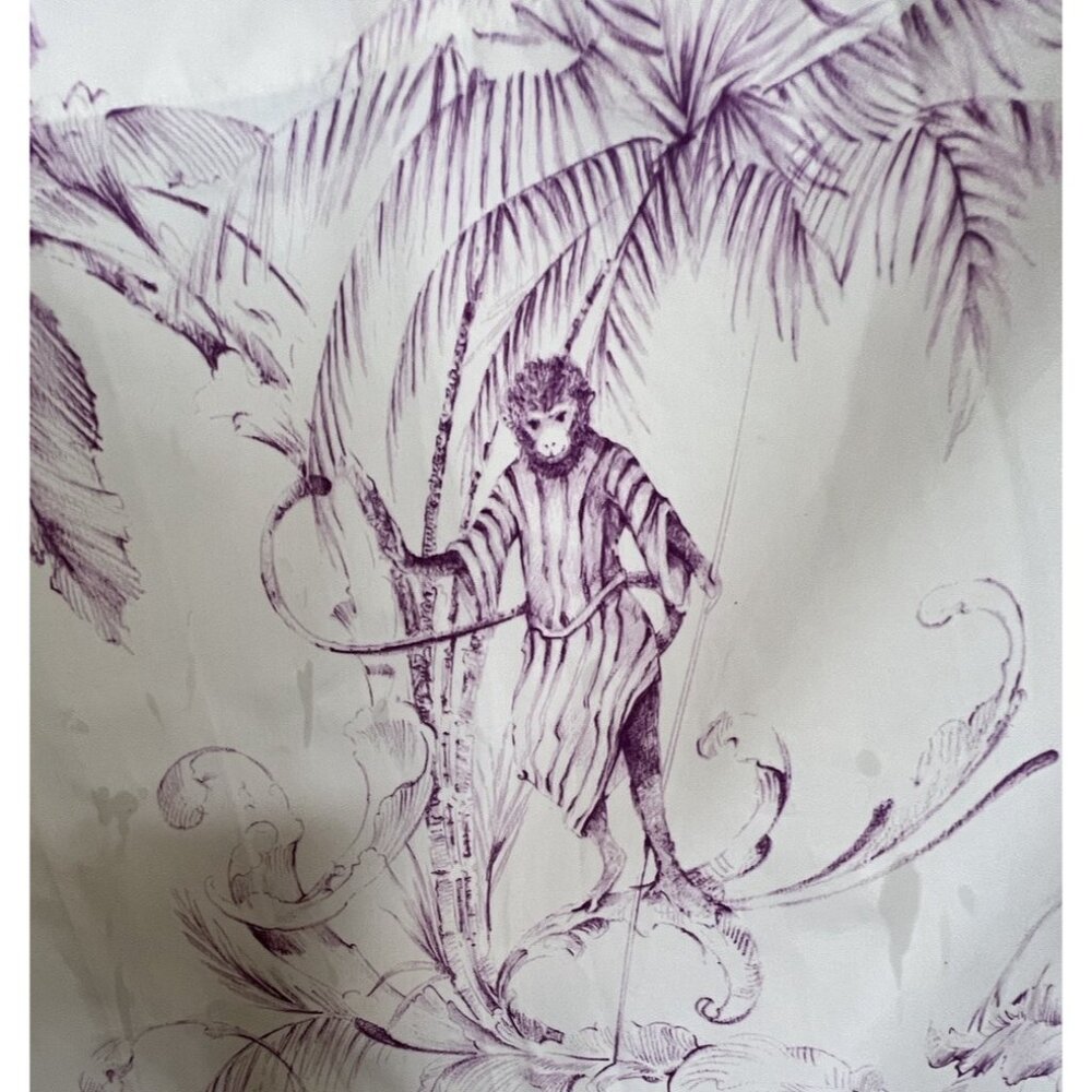 NINA CAMPBELL Designer Fabric Monkey Jungle Drawing Drape White Purple 54" x 45